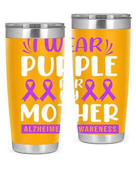 Alzheimer's Awareness 20oz Tumbler featuring a double wall vacuum design with a drink-thru lid, showcasing vibrant awareness graphics.
