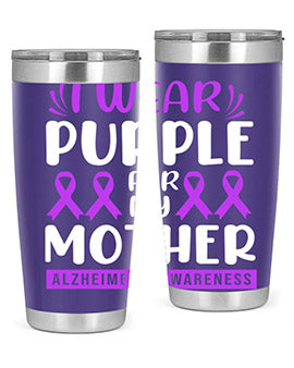 Alzheimer's Awareness 20oz Tumbler featuring a double wall vacuum design with a drink-thru lid, showcasing vibrant awareness graphics.
