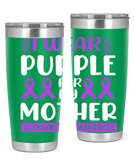Alzheimer's Awareness 20oz Tumbler featuring a double wall vacuum design with a drink-thru lid, showcasing vibrant awareness graphics.