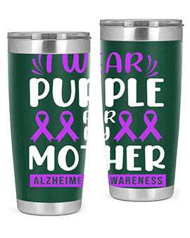 Alzheimer's Awareness 20oz Tumbler featuring a double wall vacuum design with a drink-thru lid, showcasing vibrant awareness graphics.