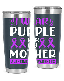 Alzheimer's Awareness 20oz Tumbler featuring a double wall vacuum design with a drink-thru lid, showcasing vibrant awareness graphics.