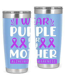 Alzheimer's Awareness 20oz Tumbler featuring a double wall vacuum design with a drink-thru lid, showcasing vibrant awareness graphics.