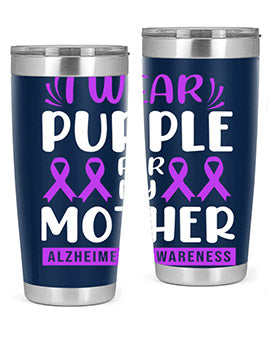 Alzheimer's Awareness 20oz Tumbler featuring a double wall vacuum design with a drink-thru lid, showcasing vibrant awareness graphics.