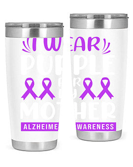 Alzheimer's Awareness 20oz Tumbler featuring a double wall vacuum design with a drink-thru lid, showcasing vibrant awareness graphics.