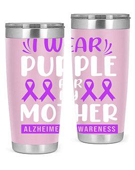 Alzheimer's Awareness 20oz Tumbler featuring a double wall vacuum design with a drink-thru lid, showcasing vibrant awareness graphics.
