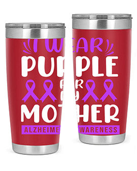 Alzheimer's Awareness 20oz Tumbler featuring a double wall vacuum design with a drink-thru lid, showcasing vibrant awareness graphics.