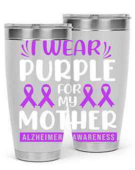 Alzheimer's Awareness 20oz Tumbler featuring a double wall vacuum design with a drink-thru lid, showcasing vibrant awareness graphics.
