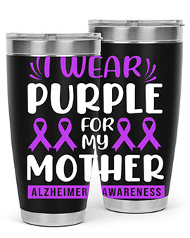 Alzheimer's Awareness 20oz Tumbler featuring a double wall vacuum design with a drink-thru lid, showcasing vibrant awareness graphics.