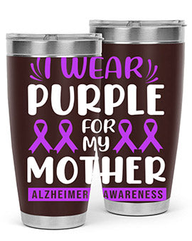 Alzheimer's Awareness 20oz Tumbler featuring a double wall vacuum design with a drink-thru lid, showcasing vibrant awareness graphics.