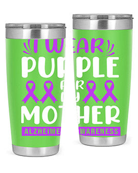 Alzheimer's Awareness 20oz Tumbler featuring a double wall vacuum design with a drink-thru lid, showcasing vibrant awareness graphics.