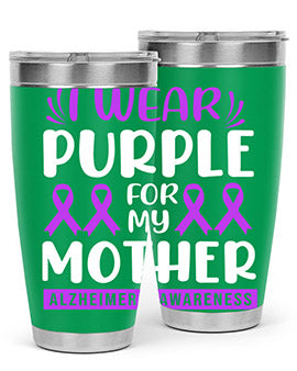 Alzheimer's Awareness 20oz Tumbler featuring a double wall vacuum design with a drink-thru lid, showcasing vibrant awareness graphics.