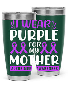 Alzheimer's Awareness 20oz Tumbler featuring a double wall vacuum design with a drink-thru lid, showcasing vibrant awareness graphics.