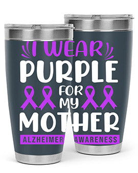 Alzheimer's Awareness 20oz Tumbler featuring a double wall vacuum design with a drink-thru lid, showcasing vibrant awareness graphics.