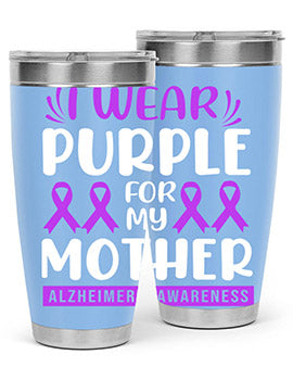 Alzheimer's Awareness 20oz Tumbler featuring a double wall vacuum design with a drink-thru lid, showcasing vibrant awareness graphics.