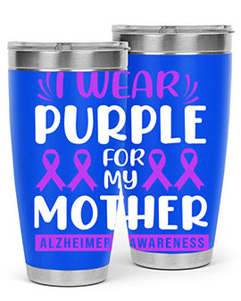 Alzheimer's Awareness 20oz Tumbler featuring a double wall vacuum design with a drink-thru lid, showcasing vibrant awareness graphics.