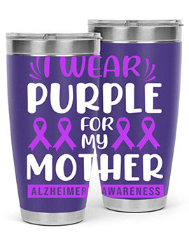 Alzheimer's Awareness 20oz Tumbler featuring a double wall vacuum design with a drink-thru lid, showcasing vibrant awareness graphics.
