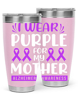 Alzheimer's Awareness 20oz Tumbler featuring a double wall vacuum design with a drink-thru lid, showcasing vibrant awareness graphics.