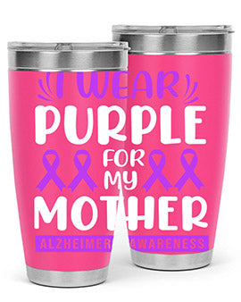 Alzheimer's Awareness 20oz Tumbler featuring a double wall vacuum design with a drink-thru lid, showcasing vibrant awareness graphics.