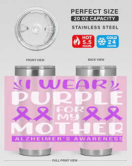 Alzheimer's Awareness 20oz Tumbler featuring a double wall vacuum design with a drink-thru lid, showcasing vibrant awareness graphics.