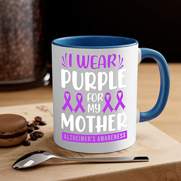 Alzheimer's Awareness Mug with colorful handle and glossy finish, available in multiple sizes.