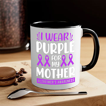 Alzheimer's Awareness Mug with colorful handle and glossy finish, available in multiple sizes.