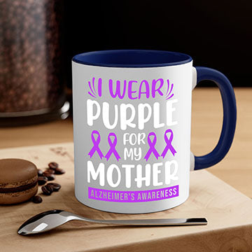 Alzheimer's Awareness Mug with colorful handle and glossy finish, available in multiple sizes.