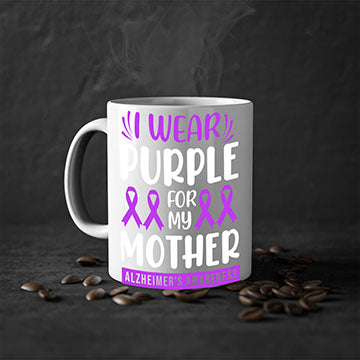 Alzheimer's Awareness Mug with colorful handle and glossy finish, available in multiple sizes.
