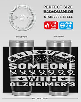 Alzheimer's Awareness 20oz Tumbler featuring double wall vacuum insulation and a drink-thru lid, showcasing a vibrant design.