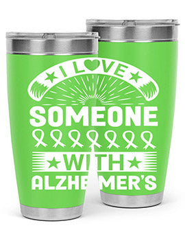 Alzheimer's Awareness 20oz Tumbler featuring double wall vacuum insulation and a drink-thru lid, showcasing a vibrant design.