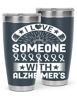 Alzheimer's Awareness 20oz Tumbler featuring double wall vacuum insulation and a drink-thru lid, showcasing a vibrant design.