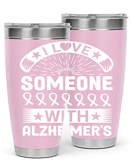 Alzheimer's Awareness 20oz Tumbler featuring double wall vacuum insulation and a drink-thru lid, showcasing a vibrant design.