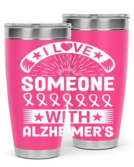 Alzheimer's Awareness 20oz Tumbler featuring double wall vacuum insulation and a drink-thru lid, showcasing a vibrant design.