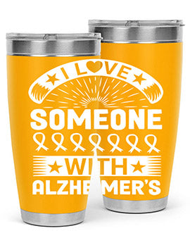 Alzheimer's Awareness 20oz Tumbler featuring double wall vacuum insulation and a drink-thru lid, showcasing a vibrant design.