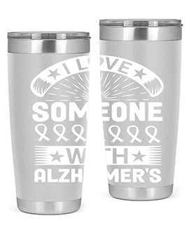 Alzheimer's Awareness 20oz Tumbler featuring double wall vacuum insulation and a drink-thru lid, showcasing a vibrant design.