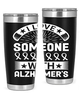 Alzheimer's Awareness 20oz Tumbler featuring double wall vacuum insulation and a drink-thru lid, showcasing a vibrant design.
