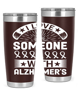Alzheimer's Awareness 20oz Tumbler featuring double wall vacuum insulation and a drink-thru lid, showcasing a vibrant design.