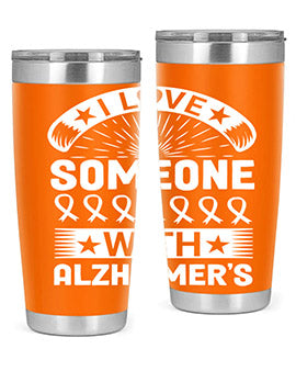 Alzheimer's Awareness 20oz Tumbler featuring double wall vacuum insulation and a drink-thru lid, showcasing a vibrant design.