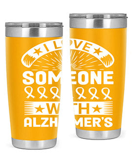 Alzheimer's Awareness 20oz Tumbler featuring double wall vacuum insulation and a drink-thru lid, showcasing a vibrant design.