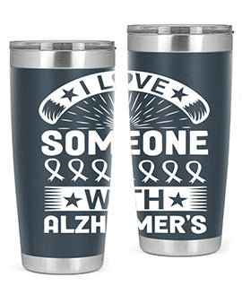 Alzheimer's Awareness 20oz Tumbler featuring double wall vacuum insulation and a drink-thru lid, showcasing a vibrant design.