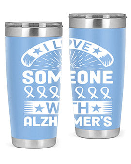 Alzheimer's Awareness 20oz Tumbler featuring double wall vacuum insulation and a drink-thru lid, showcasing a vibrant design.