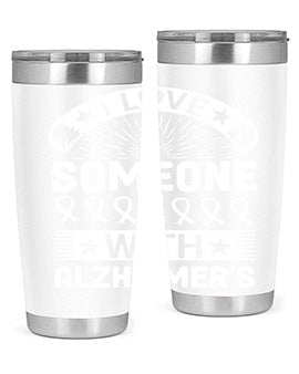 Alzheimer's Awareness 20oz Tumbler featuring double wall vacuum insulation and a drink-thru lid, showcasing a vibrant design.