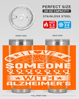 Alzheimer's Awareness 20oz Tumbler featuring double wall vacuum insulation and a drink-thru lid, showcasing a vibrant design.