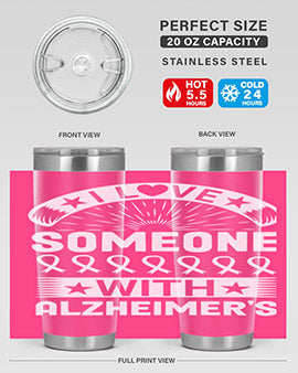 Alzheimer's Awareness 20oz Tumbler featuring double wall vacuum insulation and a drink-thru lid, showcasing a vibrant design.