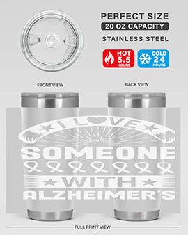 Alzheimer's Awareness 20oz Tumbler featuring double wall vacuum insulation and a drink-thru lid, showcasing a vibrant design.