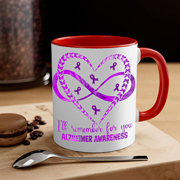 AlzheimerS Awareness Heart Infinity Mug with colorful handle and interior, showcasing a glossy finish and heart infinity design.