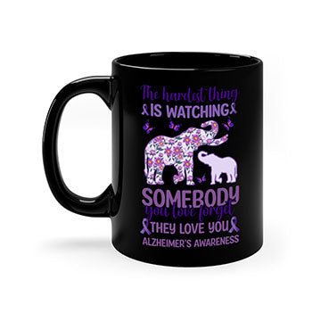Alzheimer's Awareness Purple Elephant Mug with glossy finish and colorful handle, available in two sizes.