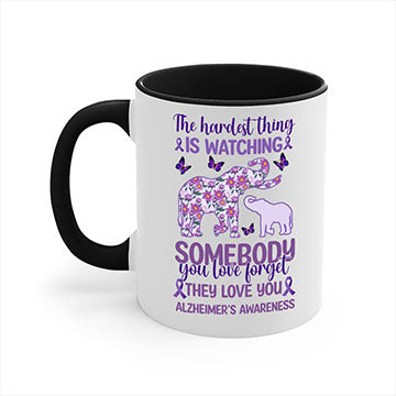 Alzheimer's Awareness Purple Elephant Mug with glossy finish and colorful handle, available in two sizes.