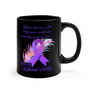 Alzheimer's Awareness Purple Ribbon Mug with glossy finish and colored handle, available in multiple colors and sizes.