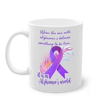 Alzheimer's Awareness Purple Ribbon Mug with glossy finish and colored handle, available in multiple colors and sizes.