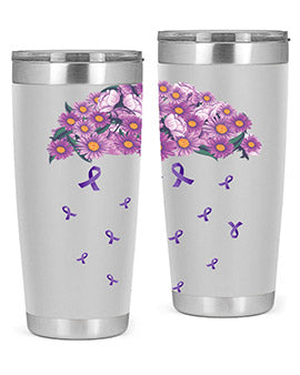 AlzheimerS Awareness Purple Umbrella 20oz tumbler showcasing a vibrant purple design with a drink-thru lid, perfect for hot and cold beverages.